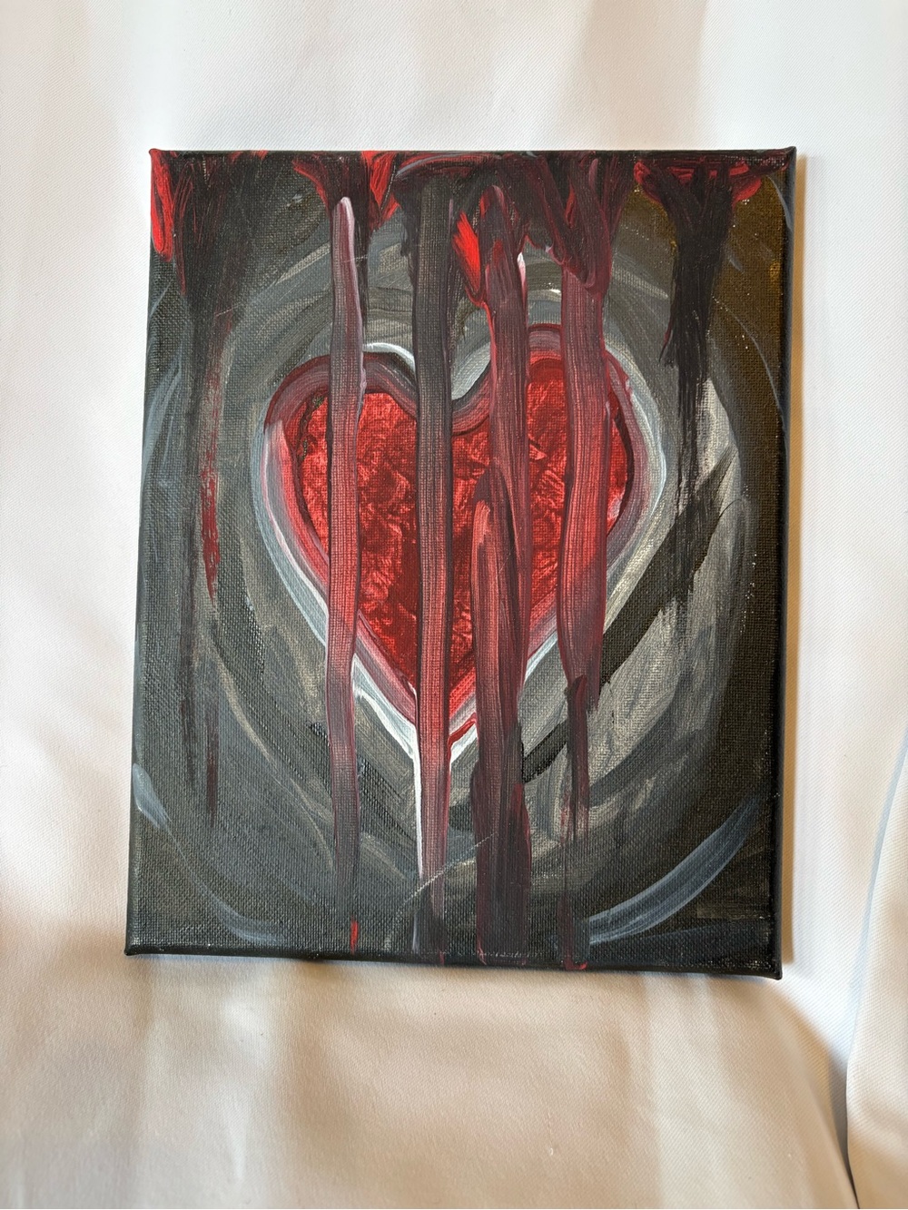 Abstract Dripping Heart Canvas Art - Red and Black